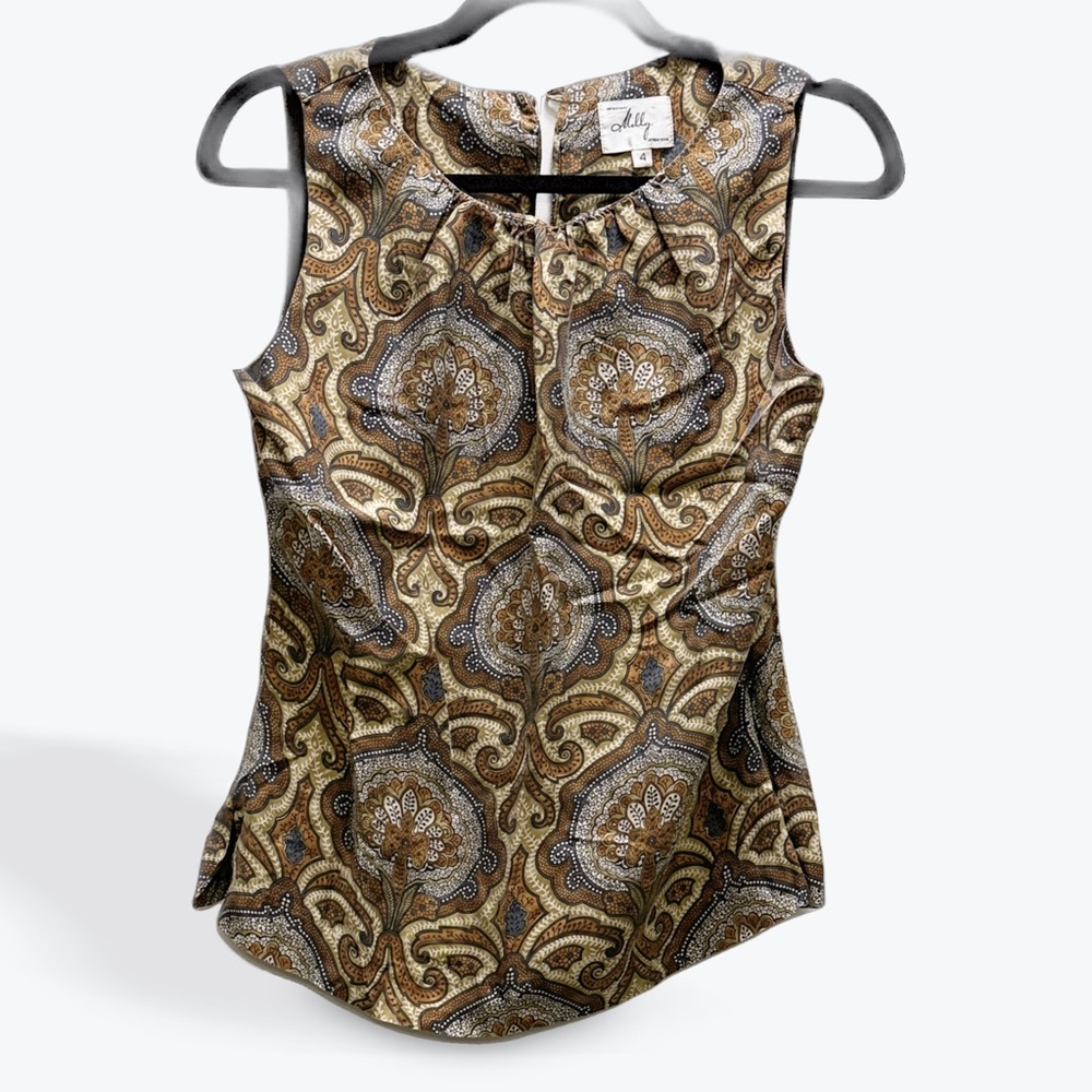 Milly Paisley Sleeveless Blouse in Brown and Gold